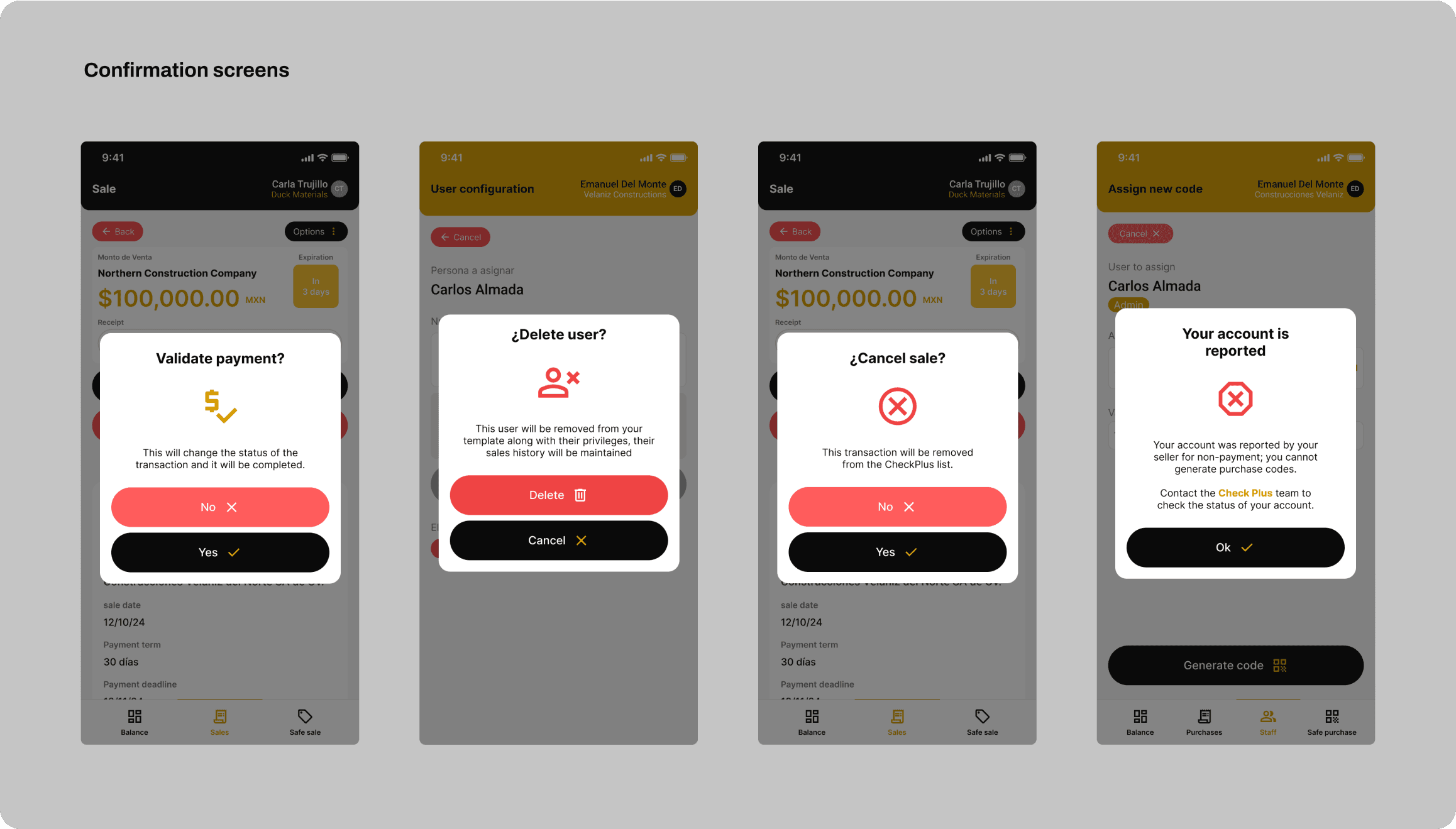 Design Checkplus confirmations