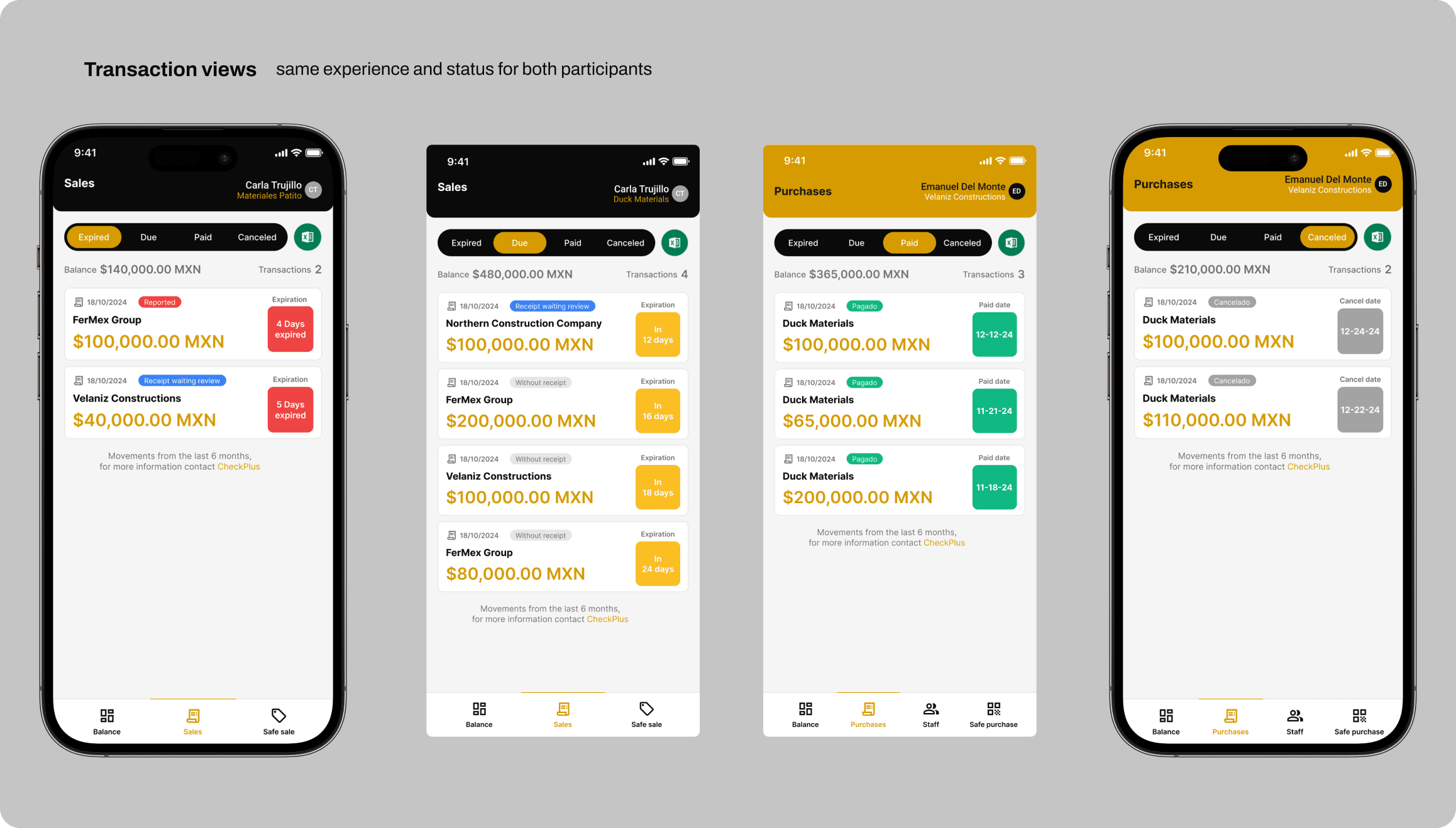 checkplus transactions view
